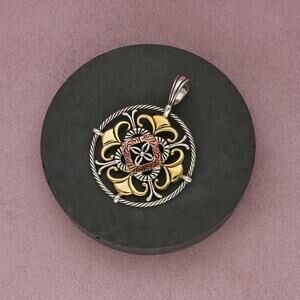 carolyn pollack sterling silver copper & brass accent scroll ehancer pendant